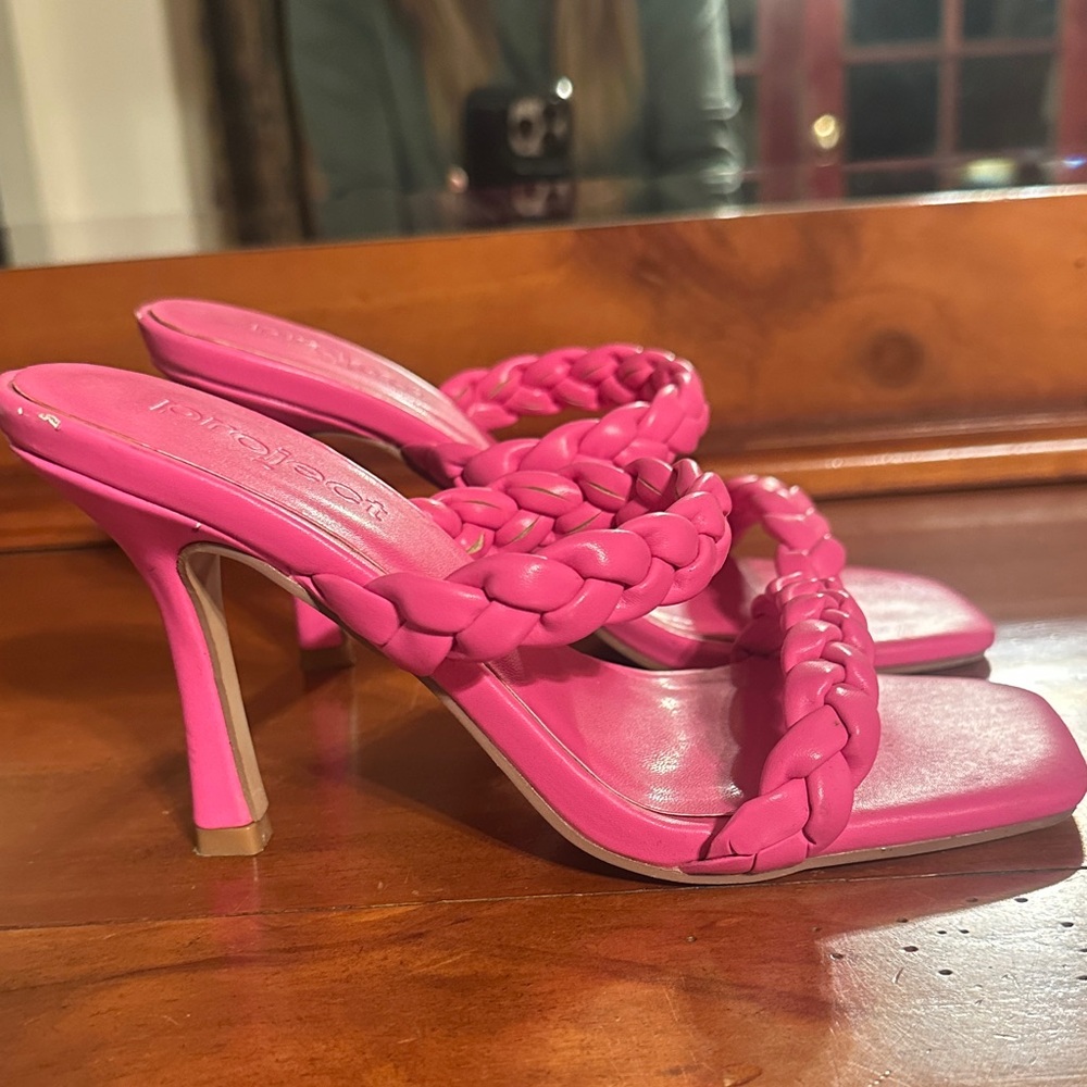 Pink Braided Heeled Sandals